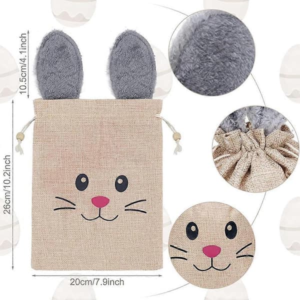 Påskehare snørepose i burlap og plysj til fest 5pcs