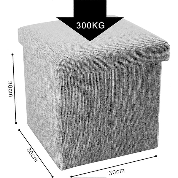 Vikbar Ottoman 30x30x30 cm i Alaska Grå - Dekorativ Förvaringslåda i Linne-look Tyg för att Spara Utrymme - Pall med Förvaring