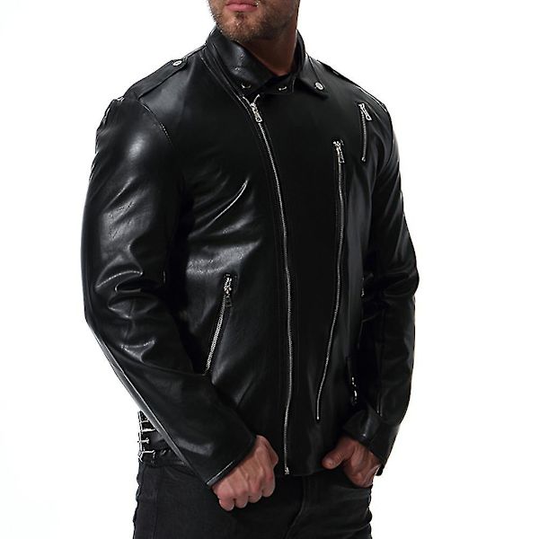 Herr Läderrock Tjock Mode Höst & Vinter Läderjacka 2XL