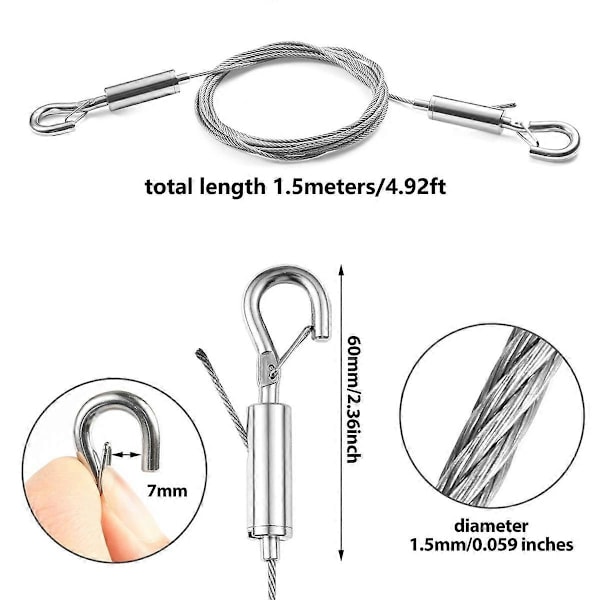 4 stk. Justerbare Bildeopphengsett Bilde Ramme Opphengsett 1,5M X1,5mm Rustfritt Stål Wire