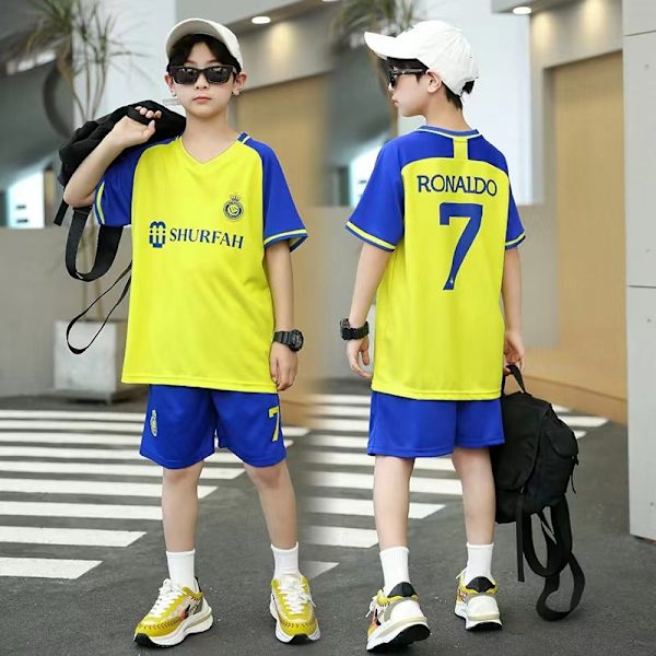 3-13 -vuotiaiden lasten jalkapallovaatesetti Messi Ronaldo NO.10/7 treenivaatteet Black with socks 7-8T 22