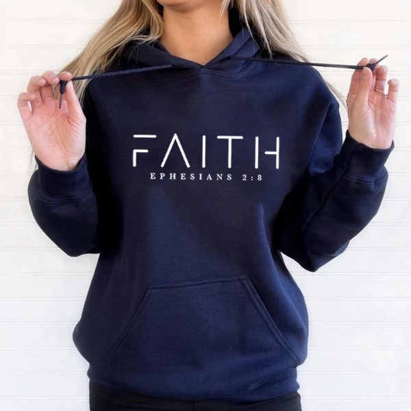 Faith Hoodie Efesierbrevet Bibelvers Huvtröja Kristen Klädsel Kristen Dam Pullover Unisex Trendig Hoodie White L
