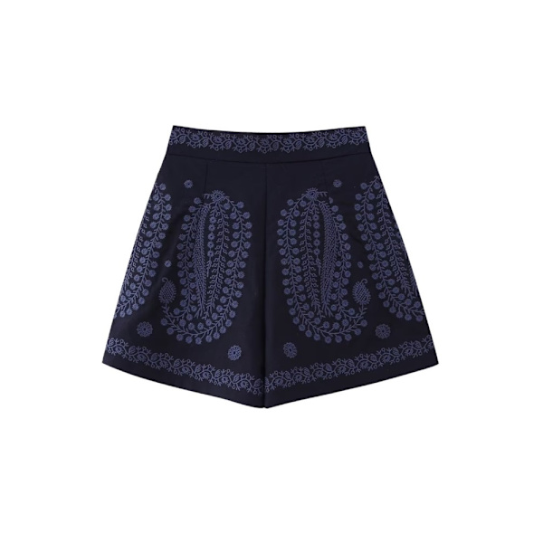 Uudet muodikkaat brodeeratut naisten shortsit kesäksi, vetoketjulliset sivut, rennot korkeavyötäröiset naisten shortsit housut Y6K Navy Blue XS