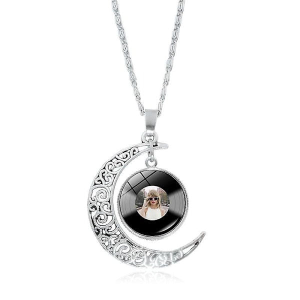 Mångsidigt ihåligt måne Taylor Swift vinylskiva hängsmycke halsband style3