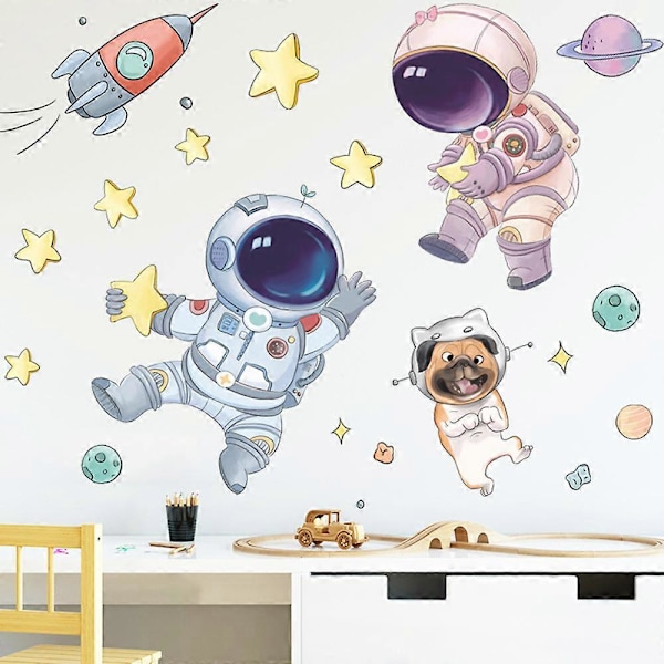 Söta Rymdastronaut Barn Väggdekaler Barnrum Väggdekoration Dekaler Sovrum Sticker