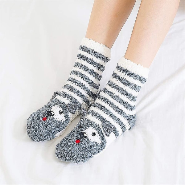 3 Par Dam Fuzzy Sockor Mjuka Varma Vintriga Fluffiga Söta Djursockor