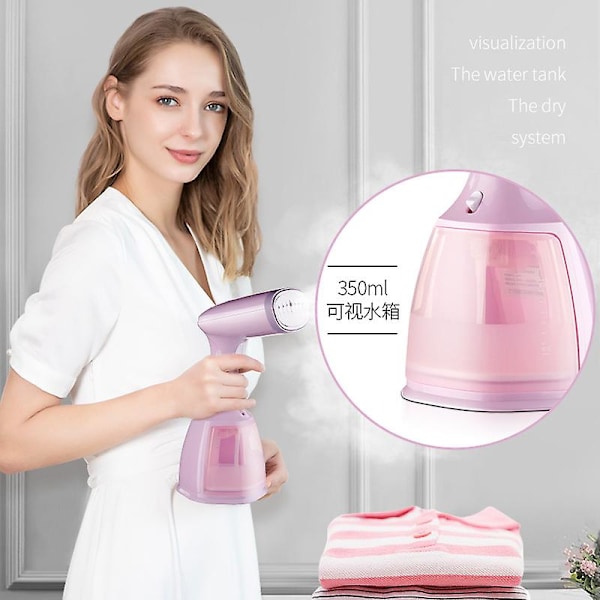 Tøjdamper, Bærbar Tøjdamper 1500W 350ML Strygejern Håndholdt Tøjdamper Vertikal Tøjdamper til Hjemmerejser (Pink)