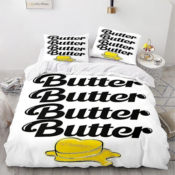 Hvit 3D Sengetøy Dynetrekk Barn Voksen Putetrekk Bts Butter Stil Q 150*210two-piece