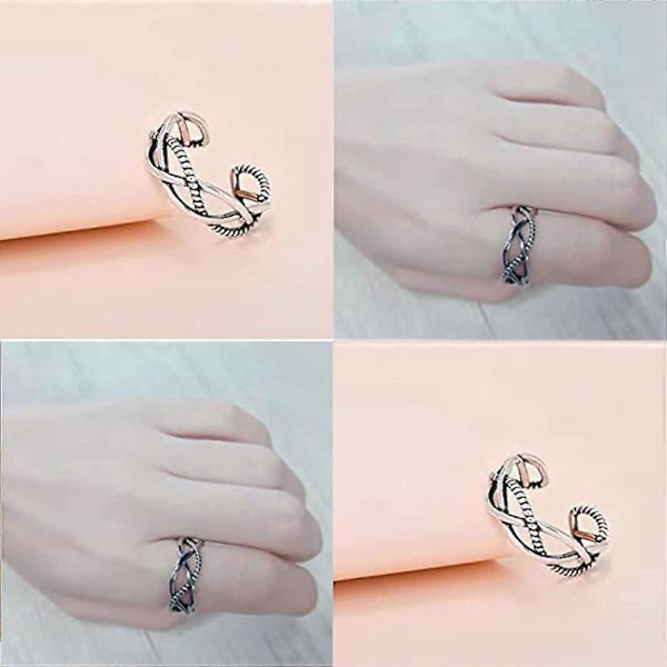 Silverfärgad tumring för dam och herr, justerbar keltisk knut, smiley silverring set, present