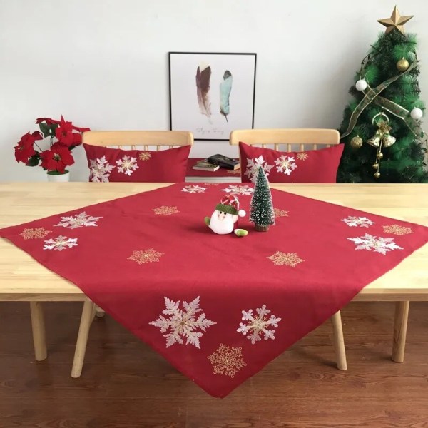Jul Snöflinga Broderi Röd Bordsflagga Modern tyg bordsunderlägg bordsduk dekorativt broderat örngott Christmas snowflake 40X90CM
