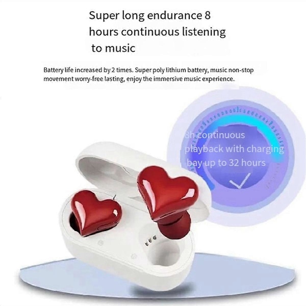 Love Bluetooth Headset Vandtæt Nem Parring Kontinuerlig Bærbar In-Ear Støjreducerende Hjerte He