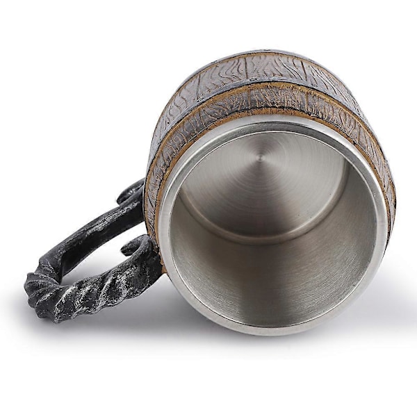 Nordisk Medeltida Viking Ölmugg - Ölmugg - Ölglas - Ek - Rostfri Metallmugg - Handgjord - Julklapp - Present till Män (Brun)