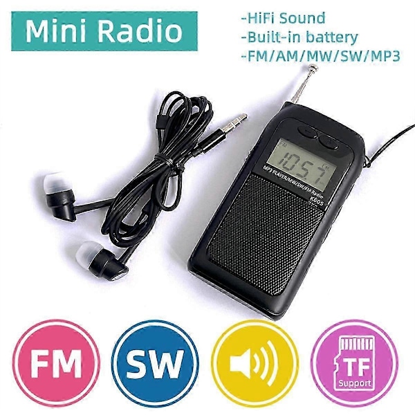 Bærbar Radio Lomme FM AM SW MW MP3-spiller Stereo Digital Mottaker LCD-skjerm Høy Sensitivitet Høyttaler Antenne