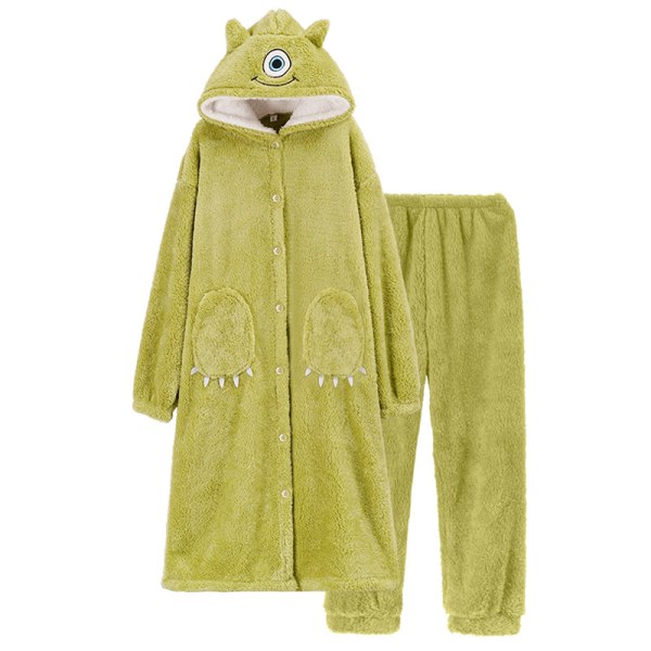 Storøyd monster høst og vinter korallfløyel nattkjole, tykk fløyelsbadekåpe, monsteruniversitet hjemmeklær, vinter big-eyed monster 2XL/135-155pounds