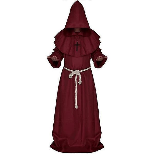 Voksen Munkehætte Kappe Kappe Munk Middelalderlig Præst Cosplay Kostume Red M