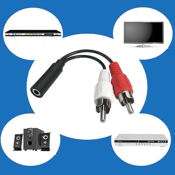 3,5 mm naaras-2 RCA-urossovitinkaapeli kaiuttimille