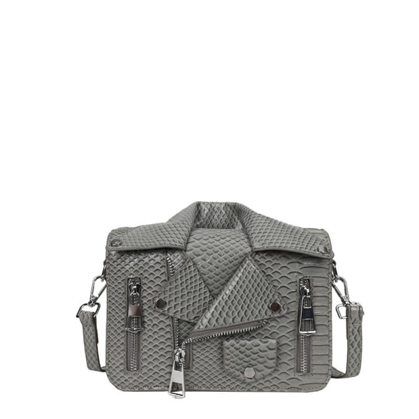 Muoti Niitti Naisten Olkalaukku Hip Hop Hauska Pieni Neliölaukku Vetoketjullinen Takki Persoonallisuus Muoti Kiiltonahkainen Crossbody-laukku Gray (20cm<Max Length<30cm)