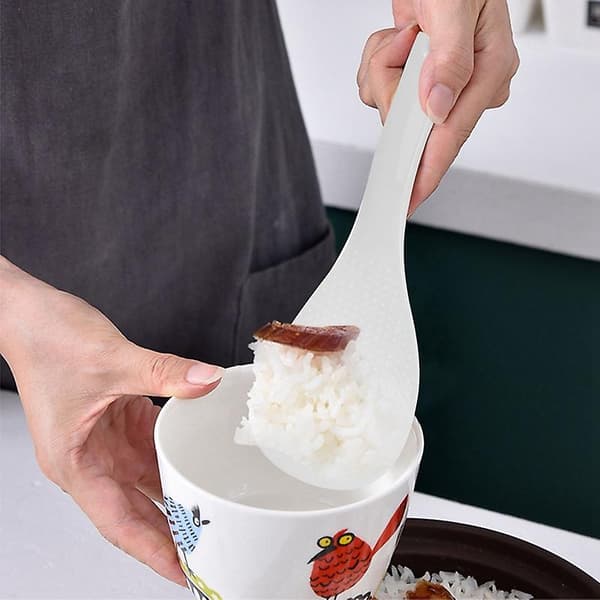 Kök Prickig Vit Plast Platt Ris Skopa Paddel Måltidssked