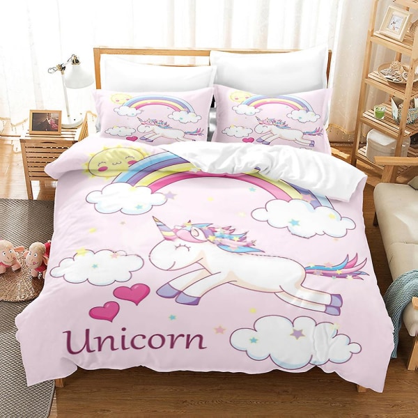 R8 Rainbow Unicorn Cover Printed Sängkläder Set Påslakan Quilt Cover Örngott Barn Present US FULL 200x230cm