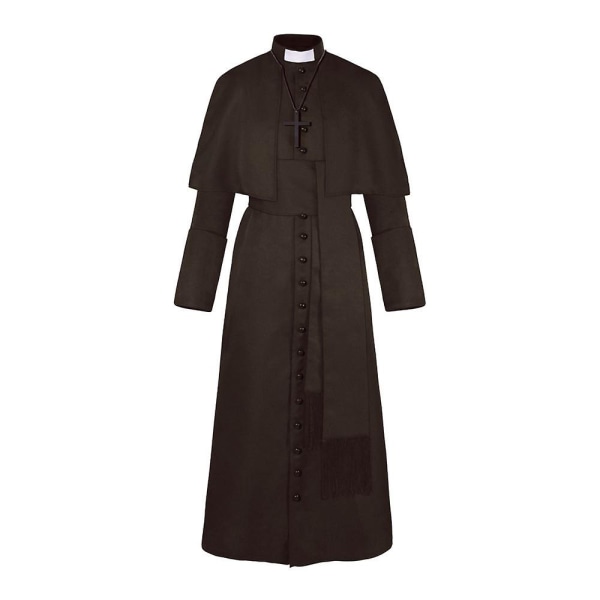 Enfärgad Prästkostym Medeltida Retro Cosplay Kostym Med Korshalsband (svart) brown 3xl