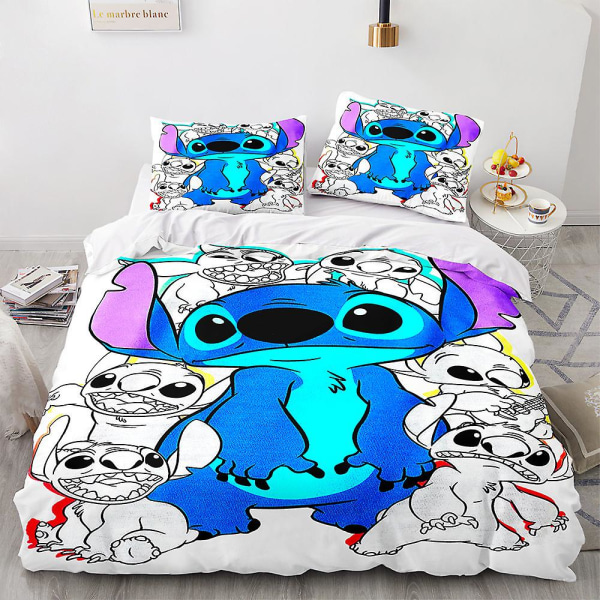 Stitch 3D-painettu vuodevaatesetti pussilakana peittopäällinen tyynyliina lasten lahja väri 3 US TWIN 173x218cm