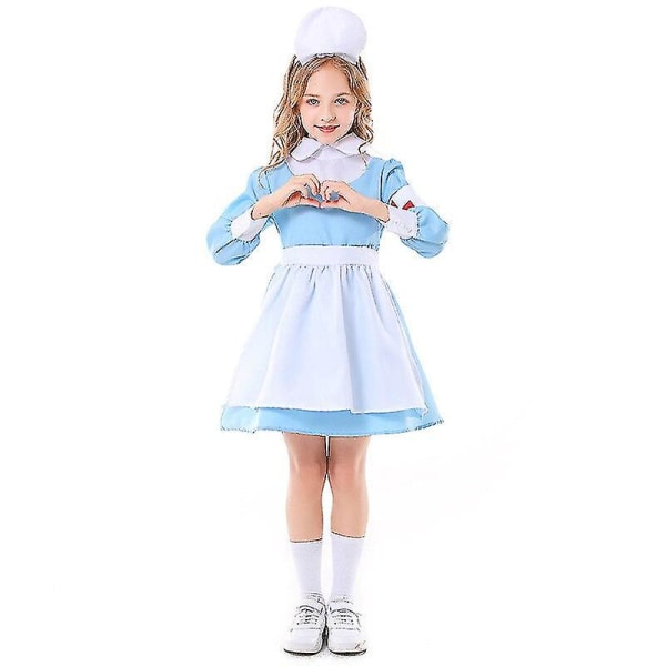 Blå sykepleierkostymer for jenter, barn Halloween Purim Karneval Rollespill Mardi Gras Kostyme M-height 115-130cm