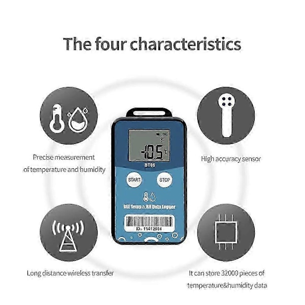 BT06 Mini Fuktighet Temperatur Datalogger Digital 32000 Punkt Intern Sensor Langdistanse Bluetooth Opptaker