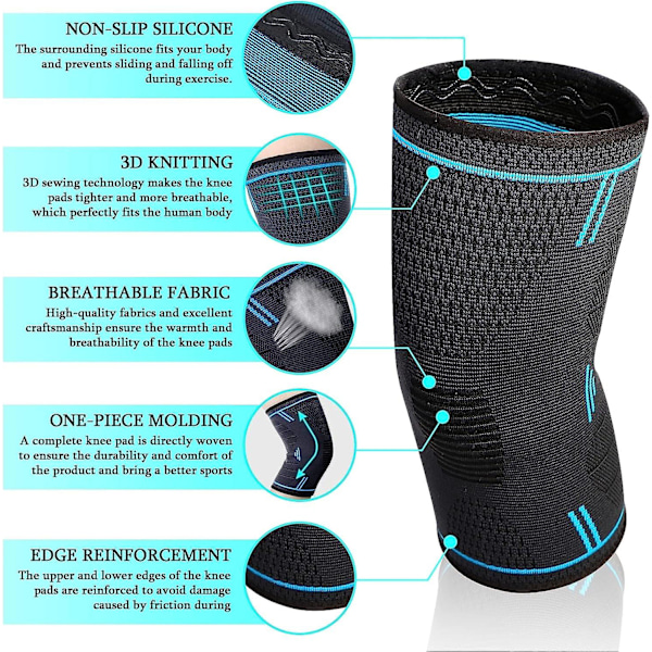 2 kpl Säädettävä Elastinen Polvituki, Patella- ja Ligamenttipolvituki, Urheilupolvituki, Nivelrikko Polvituki, Hengittävä ja Unisex (xl-sininen)