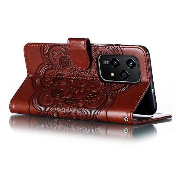 Kompatibelt Skal för Honor 200 Lite PU Läder Mandala Präglad Design Plånboksfodral Brown