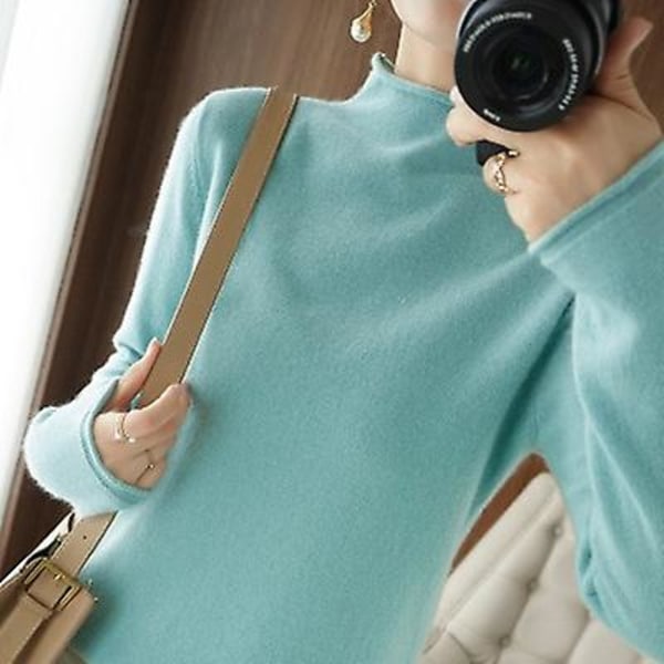 Poolokaulus Naisten Neule Lämmin Syksy Talvi Yhtenäinen Korealainen Joustava Slim Lady Neulepuserot Cashmere-neulepusero Naisten Perusneule Fresh green L