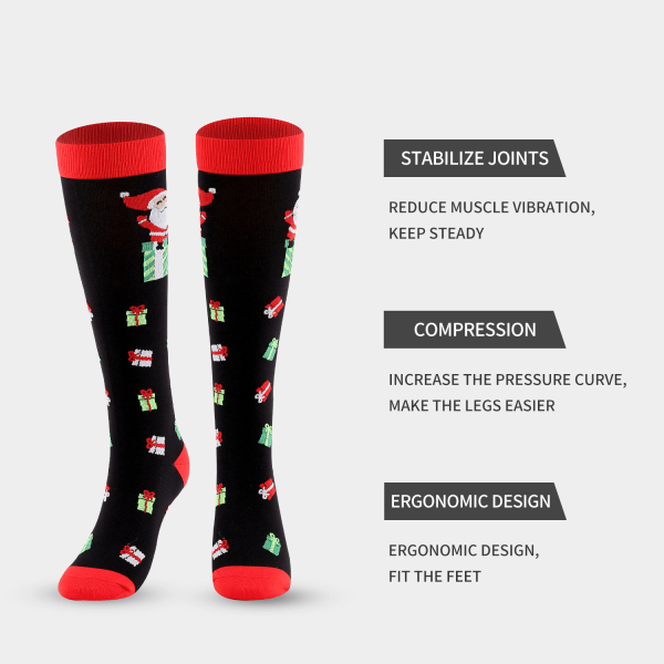 Julesokker Kompressionsstrømper Halloween Voksen Kompressionsstrømper Christmas snow with red bottom S/M