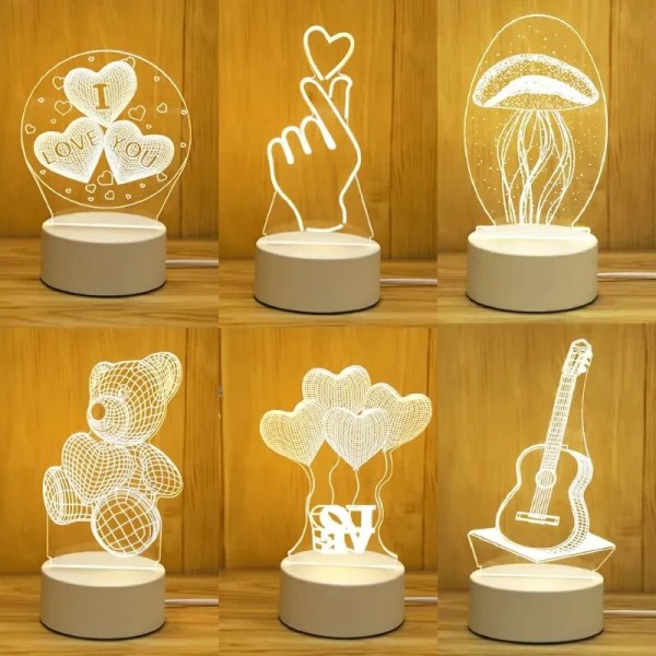 Romantisk Kærlighed 3D Akryl LED Lampe til Hjemmet Børns Natlys Bordlampe Julefrokost Dekoration Valentinsdag Sengelampe motianlun