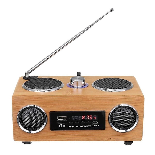 Trådlös Retro Högtalare i Trä Radio Subwoofer Hemmastudio Bluetooth Musikcenter Stöd USB/