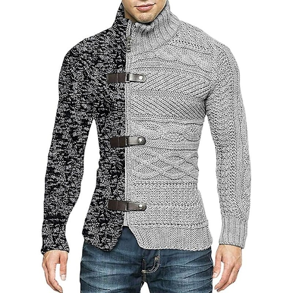 Poolokaulus Neuletakki Miesten Villapaita Syksy Talvi Tilkkutäkki Takki Vintage Miesten Neulepusero Takki Vetoketju Neulepusero Slim Topit HC3650AWhite XXL