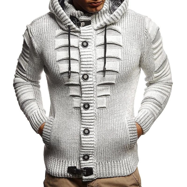 Vintage kofta män Casual enkelknäppt enfärgad oversized tröja herr stickade huvkoftor vinter mode tröja Beige M