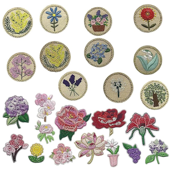 13 stk. Stryke på lapper Blomster Applikasjoner Klistremerker, Blomsterkurv Broderi Dekorative Lapper Appli