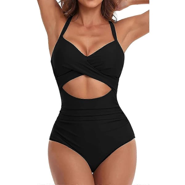 Fargerik Sexy Hul Kryss Halter Bikini Strandbadedrakt for kvinner Black S