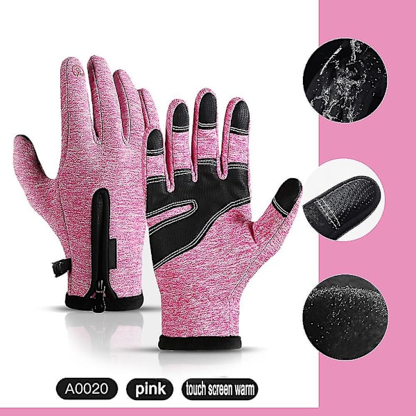 Miesten ja naisten talvikäsineet, vedenpitävät lämpimät käsineet, sormenpääherkät S-XL Pink M