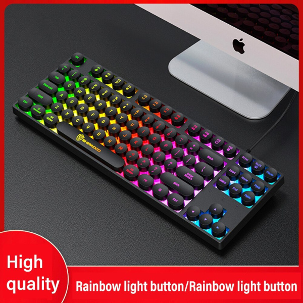 K87 Keys Punk Movie Gaming Keyboard Kabelansluten USB -port för Rainbow Lights skrivbordsbärbar dator Black