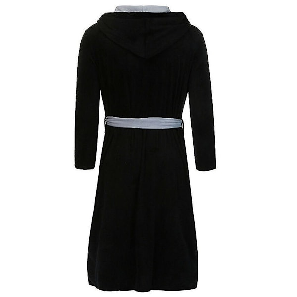 Huvförsedd Badrock för Män Mjuk Fleece Morgonrock Patchwork Nattkläder Black 2XL