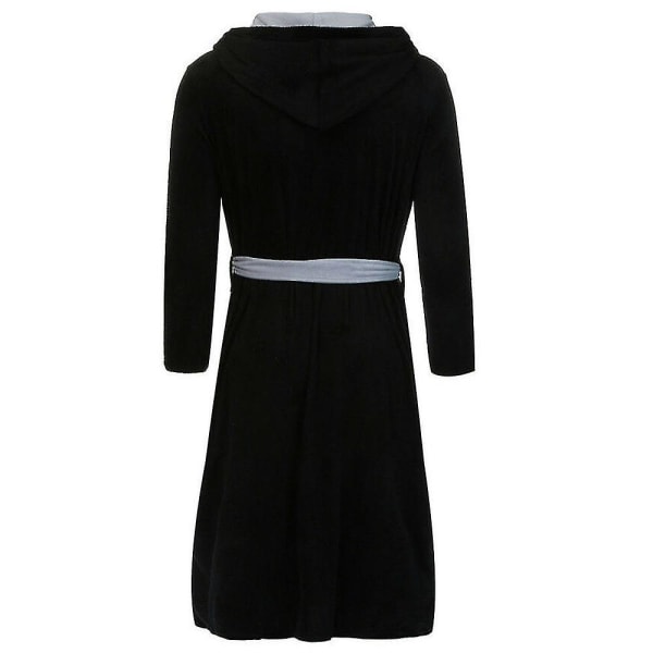 Huvförsedd Badrock för Män Mjuk Fleece Morgonrock Patchwork Nattkläder Black 5XL
