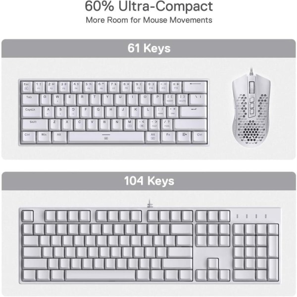 Hot-swappable 60 % kablet Vitality RGB LED USB gaming 61-tasters kompakt mekanisk tastatur White Brown Switch