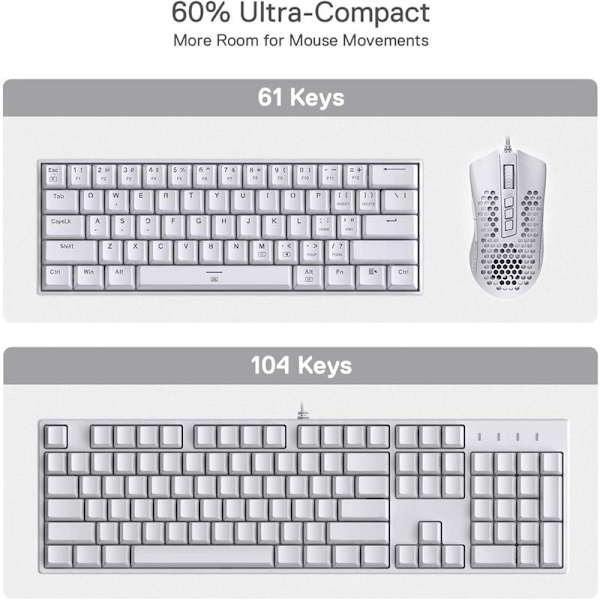 Hot-swappable 60% langallinen Vitality RGB LED USB -peli 61-näppäimen kompakti mekaaninen näppäimistö White Red Switch