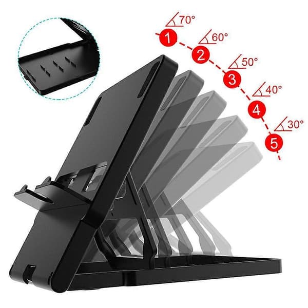 För Switch 2, Switch OLED Steam Deck & ROG Ally Justerbar Vinkel Vikbart Stativ Black