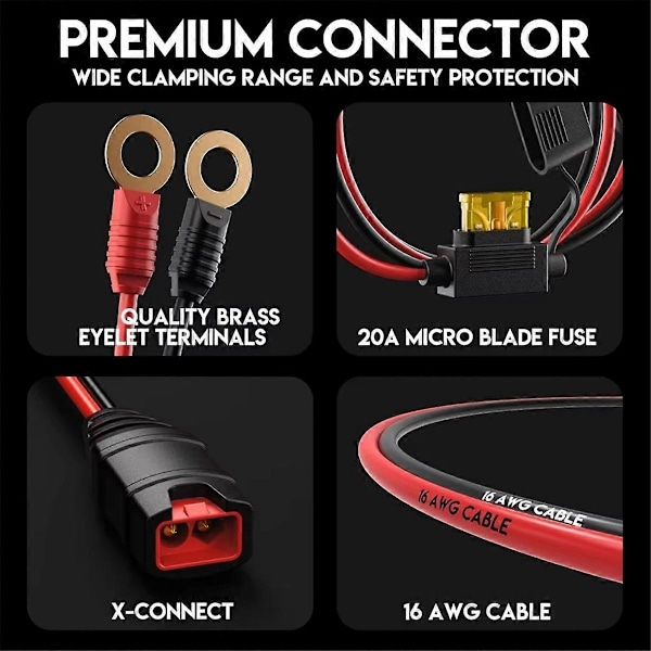 53CM 16AWG johtosarja X-Connect rengasliittimillä Noco-akkulaturille Battery Tender Lea