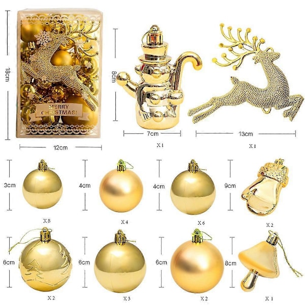 30 st Julgranskulor, Julgranskule-set (Guld), Dekorativa Julkulor, Julgranskule-prydnader, för Julgranshänge