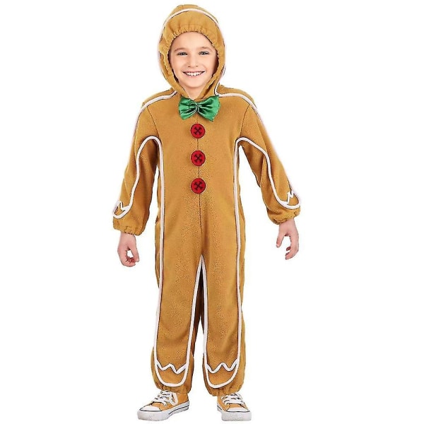 Pepperkakekostyme for barn, Jumpsuit med hette med pepperkaker 10-12Y