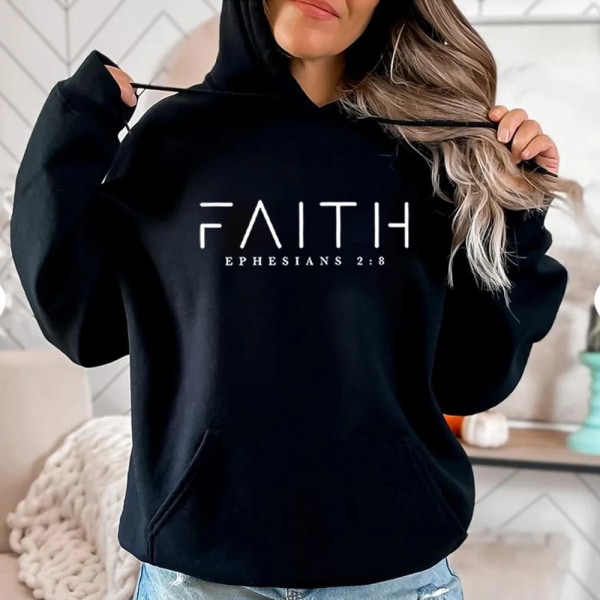 Faith Hoodie Efesierbrevet Bibelvers Huvtröja Kristen Klädsel Kristen Dam Pullover Unisex Trendig Hoodie Khaki L