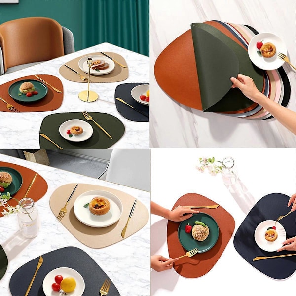 Set med 4 Placemats i Läder, Torkbara och Tvättbara för Inomhus/Utomhusbruk