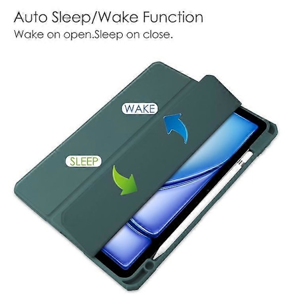 Kompatibelt Skal för iPad Air 11 (2024) Transparent Fodral PU Läder Auto Wake Sleep Skyddande Fodral med Pennhållare Green